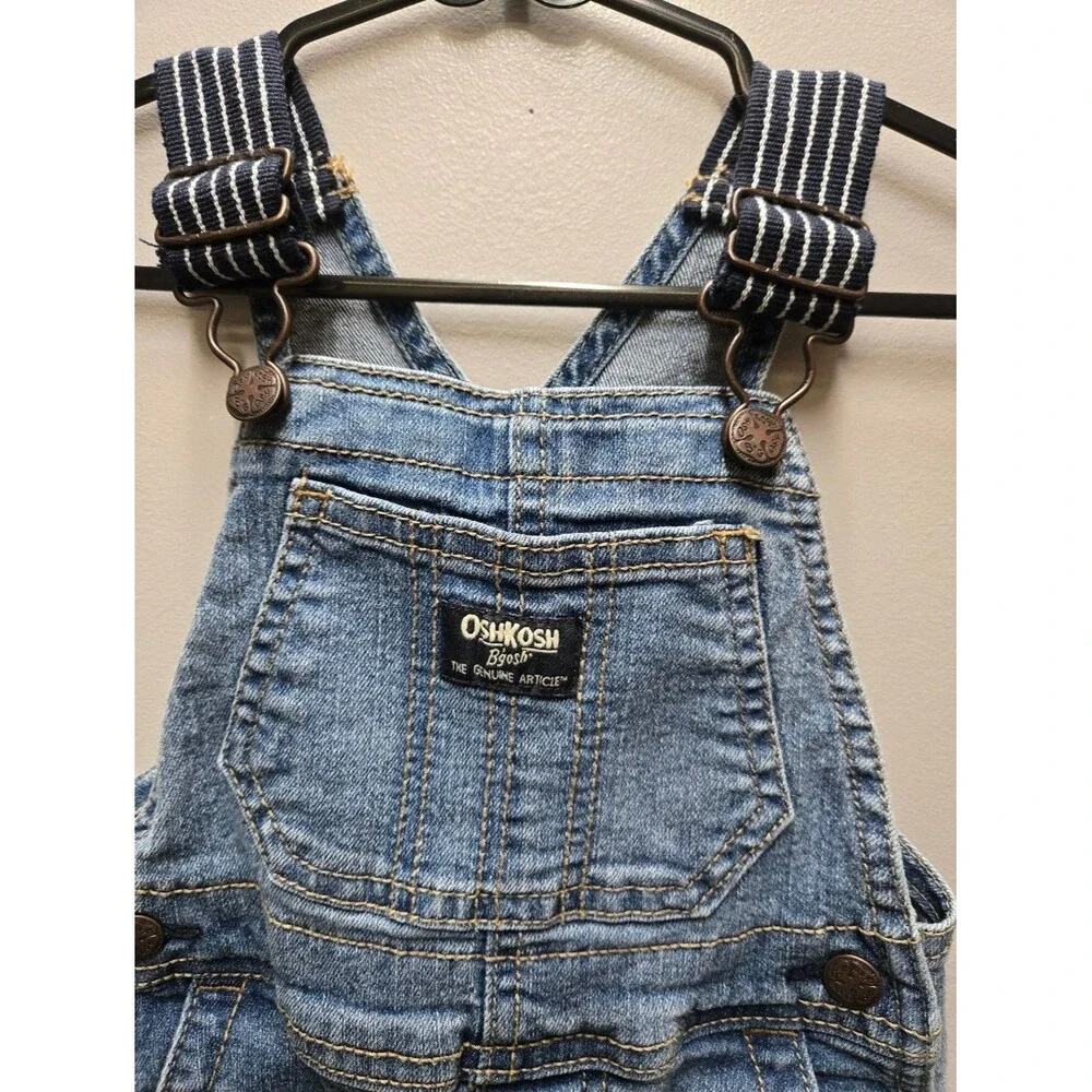 Oshkosh Overall Pants Striped Adjustable Straps Denim Jean Blue Toddler Boys 18m